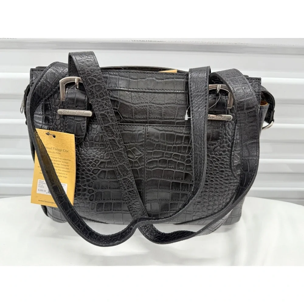 PATRICIA NASH Helmsley‎ Leather Satchel Handbag NWT BLACK  Croco Embossed